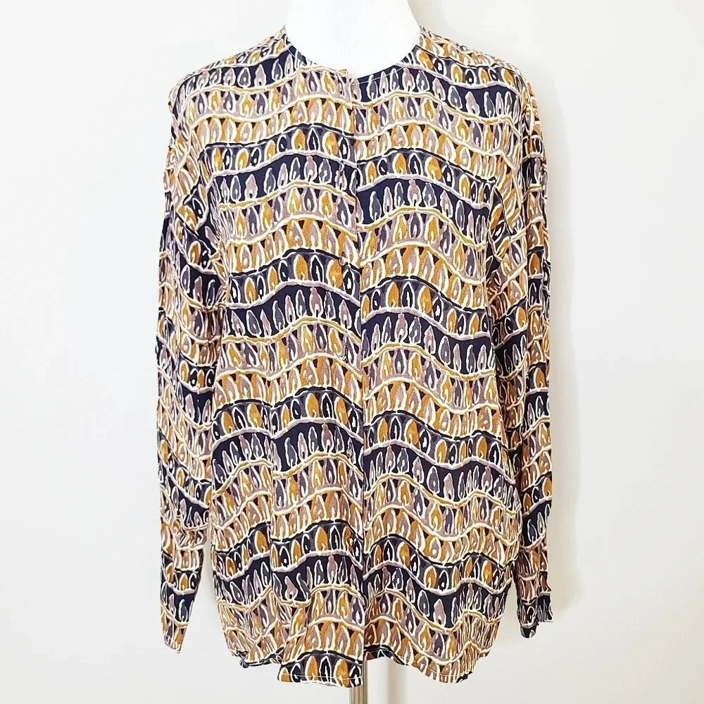 NWT Anthropologie See U Soon Boho Printed Long Sleeve Button Front Top S